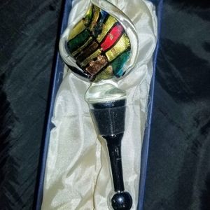 Murano and Stainless steel wine bottle stopper